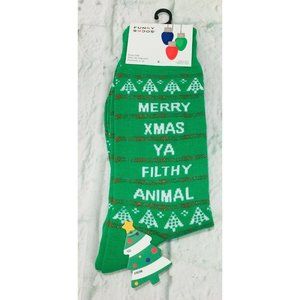 Merry Xmas Ya Filthy Animal Men's Crew Socks Shoe Size 6-12 Funky Socks